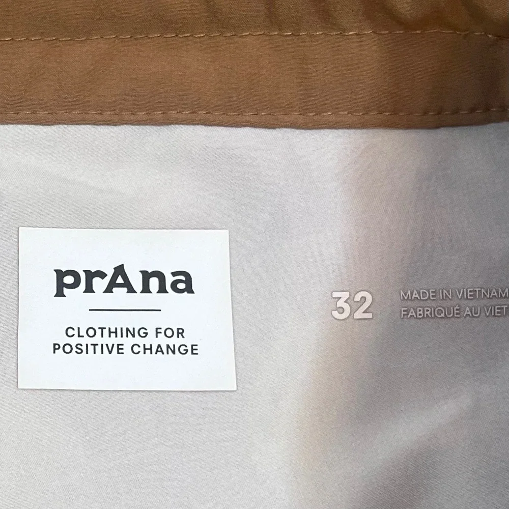 PrAna Roots Studio Board Shorts Men 32 Brown Yellow Sunburst Surf Swim Trunks